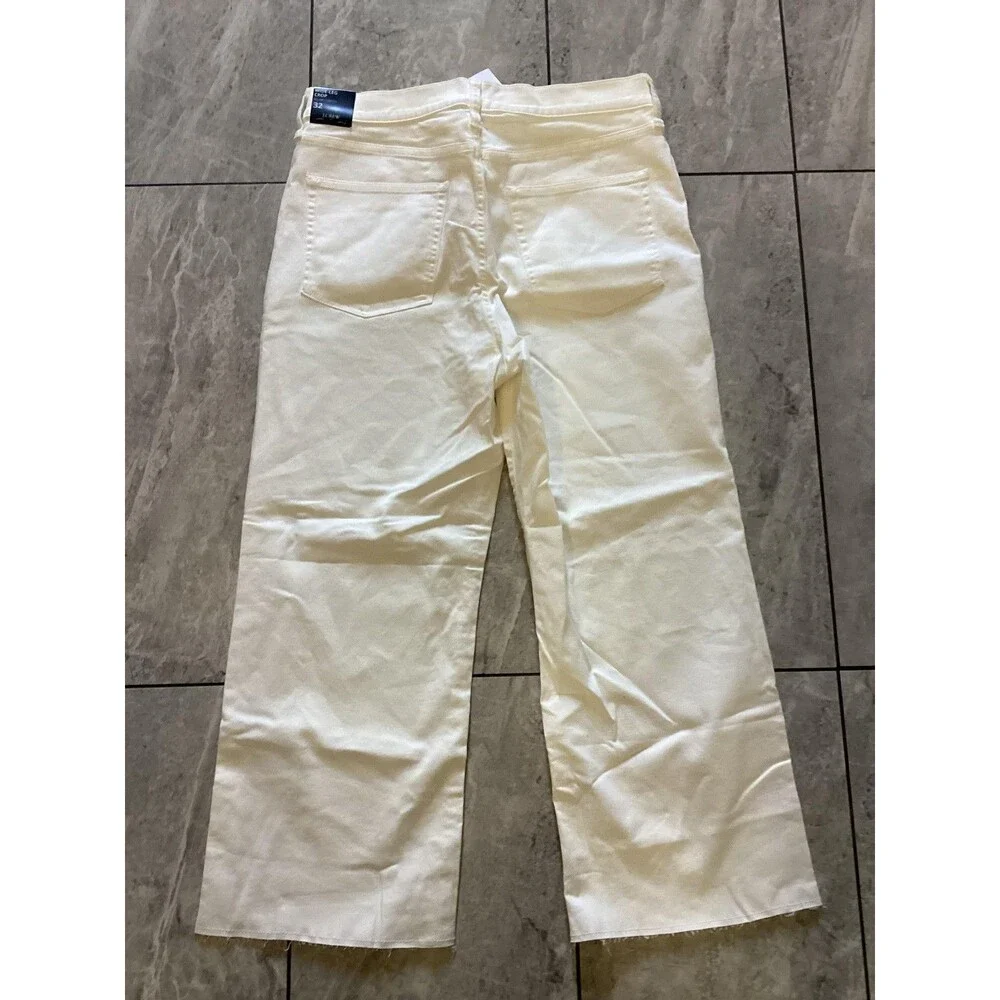 J Crew Wide Leg Crop Jeans Womens 32 White High Rise All Day Stretch Raw Hem